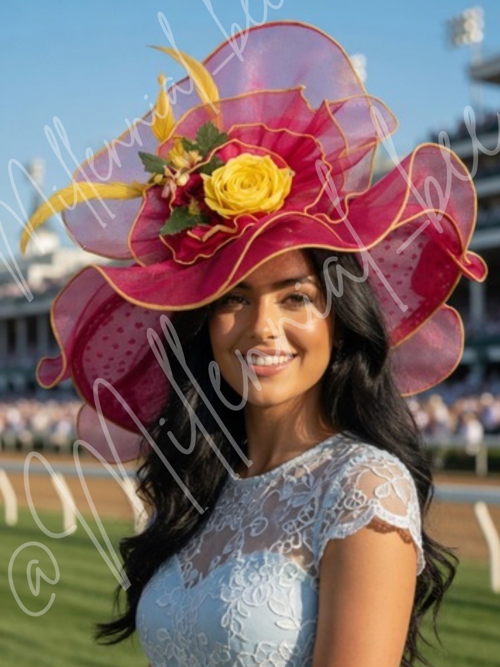 Kentucky Derby Hat Ky Oaks Organza Feather Pink Polka Dot and Yellow Floral Hat